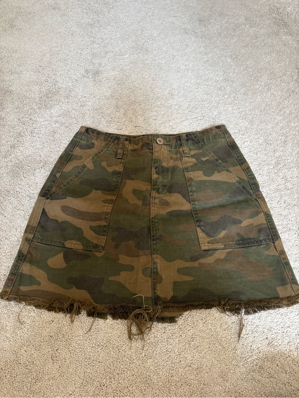 Blank NYC Green and Brown Camo A-Line Mini Skirt